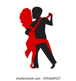 Silhouette of a lovely couple dancing a tango