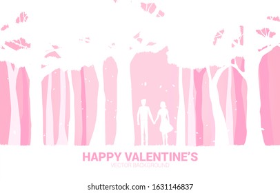 Silhouette Lover couple holding hand in park. valentine's day and love and anniversary theme.
