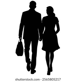 Silhouette of Lovers Couple Walking in Romantic Setting - Perfect for Love and Intimacy Themes