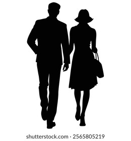 Silhouette of Lovers Couple Walking in Romantic Setting - Perfect for Love and Intimacy Themes