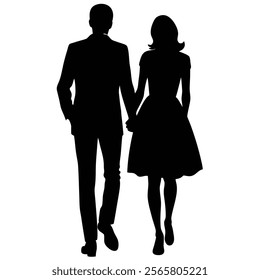 Silhouette of Lovers Couple Walking in Romantic Setting - Perfect for Love and Intimacy Themes