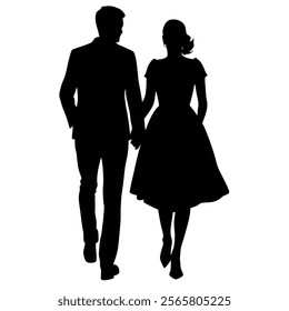 Silhouette of Lovers Couple Walking in Romantic Setting - Perfect for Love and Intimacy Themes