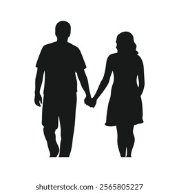 Silhouette of Lovers Couple Walking in Romantic Setting - Perfect for Love and Intimacy Themes