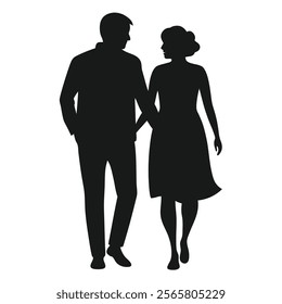 Silhouette of Lovers Couple Walking in Romantic Setting - Perfect for Love and Intimacy Themes