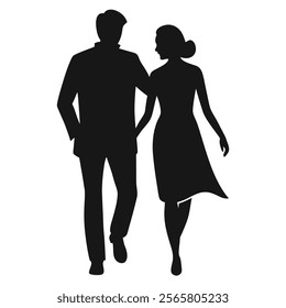 Silhouette of Lovers Couple Walking in Romantic Setting - Perfect for Love and Intimacy Themes