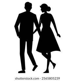 Silhouette of Lovers Couple Walking in Romantic Setting - Perfect for Love and Intimacy Themes