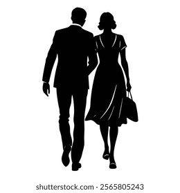 Silhouette of Lovers Couple Walking in Romantic Setting - Perfect for Love and Intimacy Themes