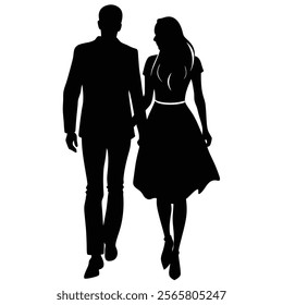 Silhouette of Lovers Couple Walking in Romantic Setting - Perfect for Love and Intimacy Themes