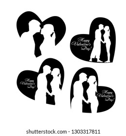 Silhouette of lovers with a heart. Happy Valentine's Day. Vector