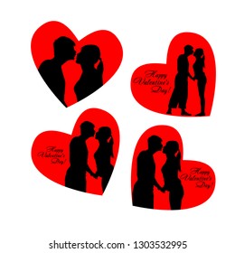 Silhouette of lovers with a heart. Happy Valentine's Day. Vector