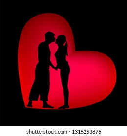 Silhouette of lovers with a heart. Happy Valentine's Day. Vector