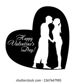 Silhouette of lovers with a heart. Happy Valentine's Day. Vector