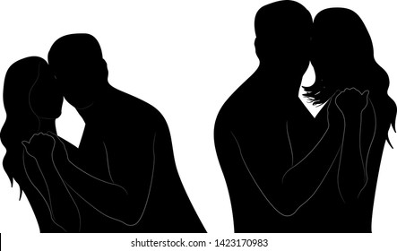 silhouette of lovers on a white background. vector illustration
