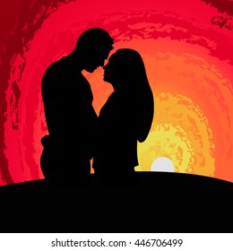 silhouette of lovers , sunset , love , vector