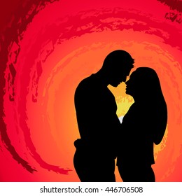 silhouette of lovers , sunset , love , vector
