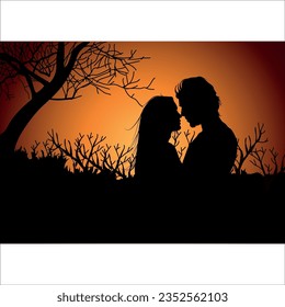 silhouette of a loving couple 