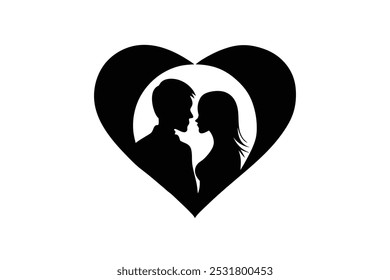 Silhouette of a loving couple in a heartshaped frame or a heart shaped image in a Valentines Day 