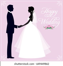 Silhouette of a loving couple of newlyweds groom and bride in wedding suits/Silhouette of a loving couple of newlyweds groom and bride in wedding suits Stock vector illustration