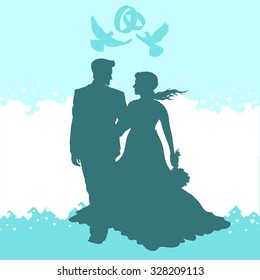 Silhouette of a loving couple. a romantic background .For cards, invitations and advertising
