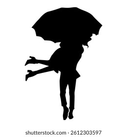 Silhouette of loving couple standing under an umbrella. Vector illustration