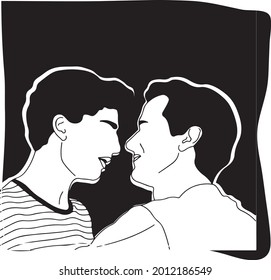 Silhouette of loving men going to kiss. Equal rights for all. Two men in love. LGBT and LGBTQ concept. Gay couple , relationship