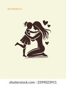 Silhouette of a Loving Mother Embracing Her Daughter Vector Illustration