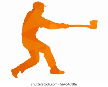 Silhouette of lumberjack chops , creative triangular drawing, white background