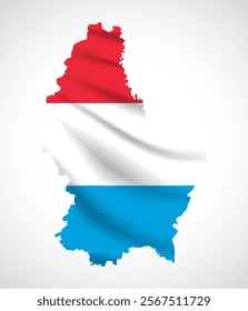 Silhouette of Luxembourg map filled with the Luxembourgish flag design, symbolizing national pride, cultural heritage, and geographic identity.  
