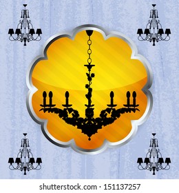 silhouette of luxury chandelier on a orange icon