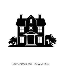 Silhouette of luxury house, vector illustration isolated on white background