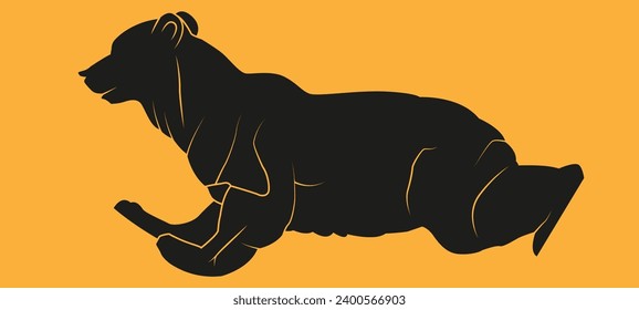 silhouette of a lying brown bear