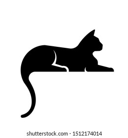 silhouette of lying pose black cat on white background