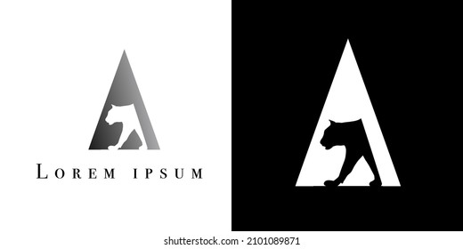 silhouette of a lynx in profile on a background of a triangle