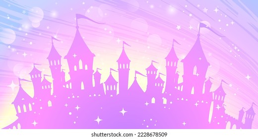 Silhouette of a magic castle on a background with stars. Princess palace illustration. Vector image.