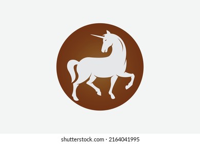 Silhouette of magical cute unicorn. Stylish icon, template, background in circle.