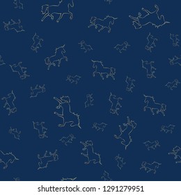 silhouette magical gold Unicorn. Magical animal repeat Pattern