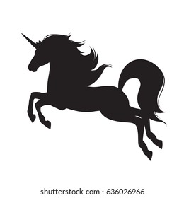 Silhouette of magical unicorn. Hand drawn, isolated on white background.