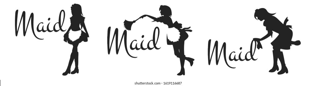 silhouette maid cleaning pose logo or icon 