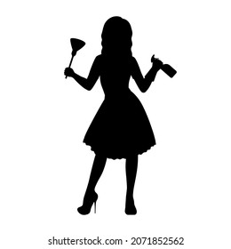 Silhouette Maid. Vector Illustration Of Black Silhouette Logo Girl Maid Isolated On White Background.