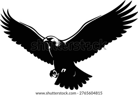 Silhouette majestic flying eagle with spread wings soaring vector design