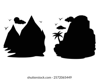 Silhouette of Majestic Mountains Against a Sunset Sky
