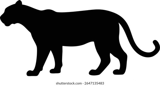 Silhouette of a majestic panther walking right in a modern black and white style