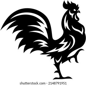 Silhouette of Majestic Rooster Standing on One Leg