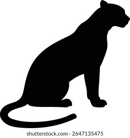 Silhouette of a majestic sitting panther in black depicting wildlife and strength