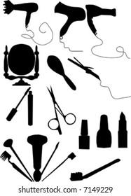 silhouette  of make-up and coiffure set