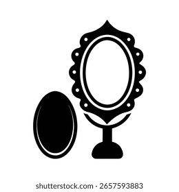 Silueta una esponja de maquillaje un espejo decorativo cosmético de belleza