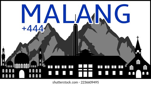 silhouette of Malang city buildings with mountain background