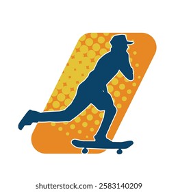 Silhouette of a male in action pose on skateboard. Silhouette of an urban boy on skateboard.