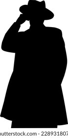silhouette of a male agent in a suit wearing a hat