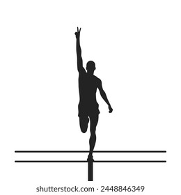 Silhouette of a male athlete victory pose on white background.